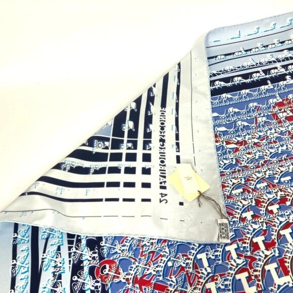 HERMES Carre90 24 FAUBOURG SECONDE Ginza Store 10th Anniversary Scarf silk blue - Picture 5 of 11